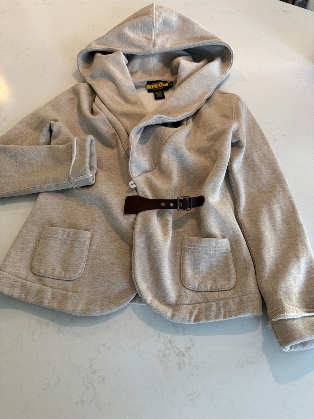 Ralph Lauren Rugby Collection Hooded Jacket - Light Beige with Brown Buckle